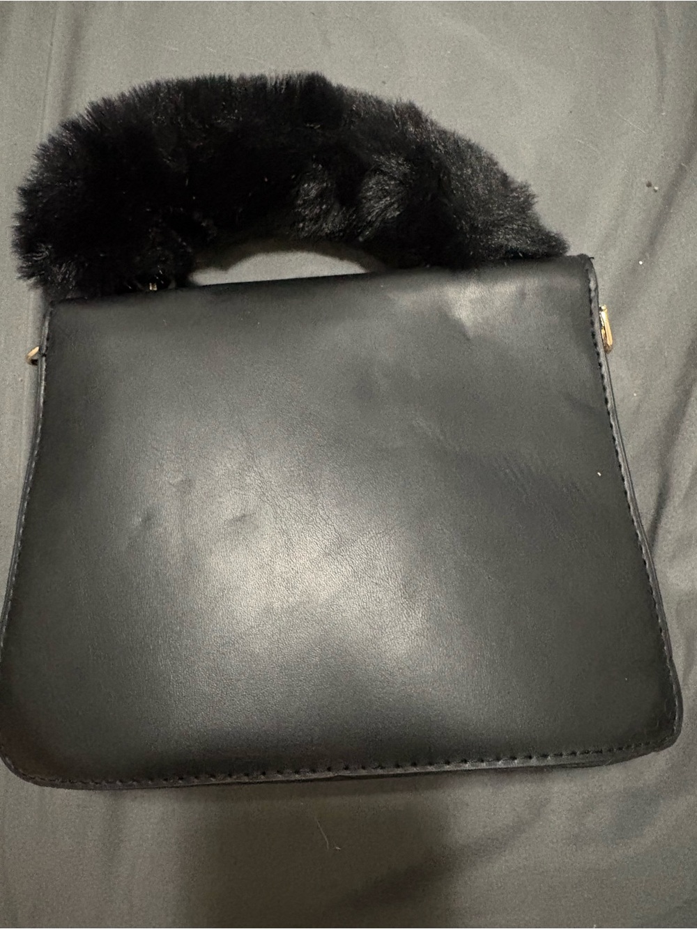 Black Faux Fur-Handle Clutch